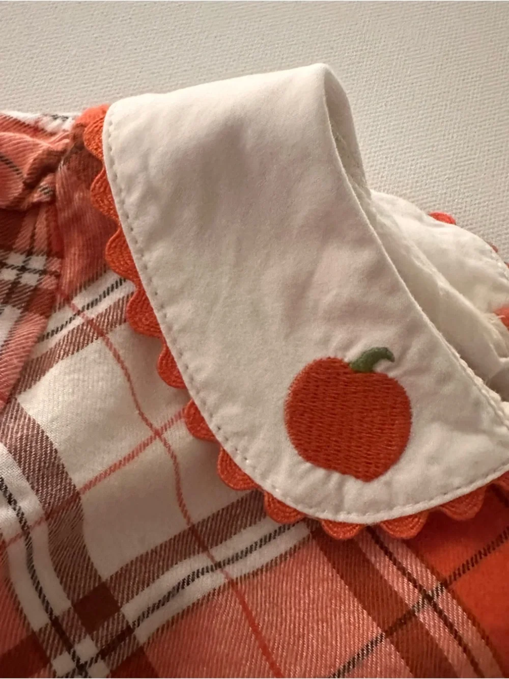 Gymboree 3T Toddler Girl Orange Pumpkin Collar Plaid Flannel Dress Fall